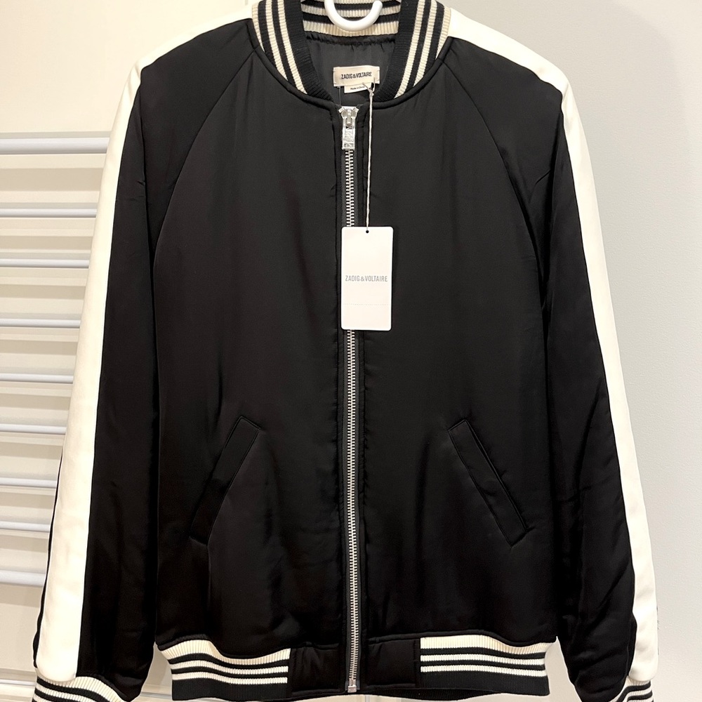 Zadig & Voltaire Satin and Leather Bomber Jacket